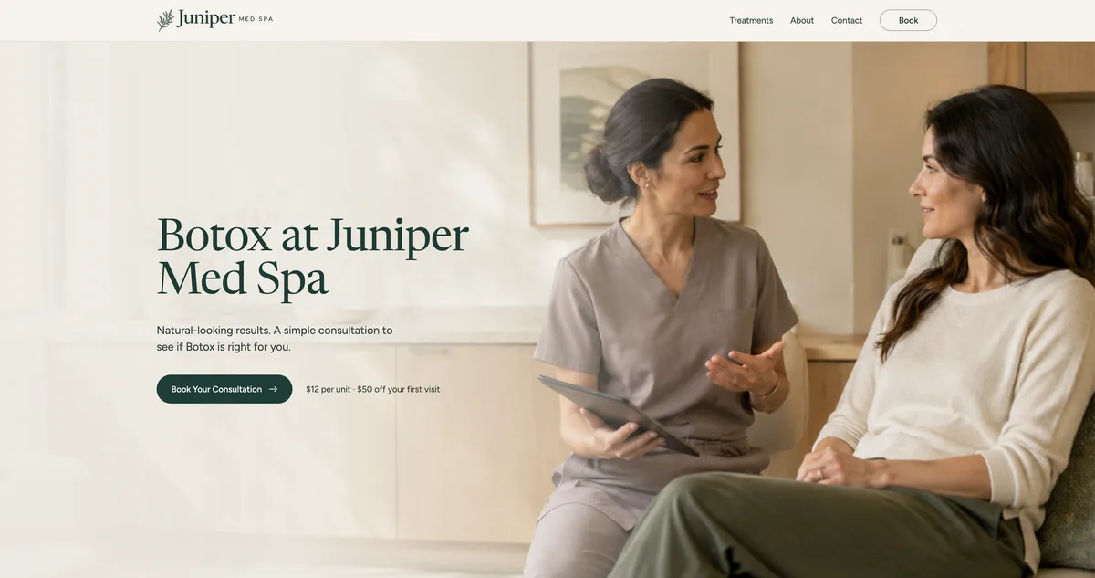 Example service page: Botox at Juniper Med Spa