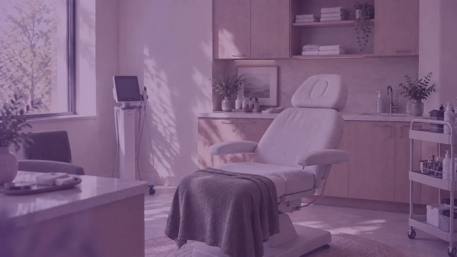 Treatment room with a reclined treatment chair